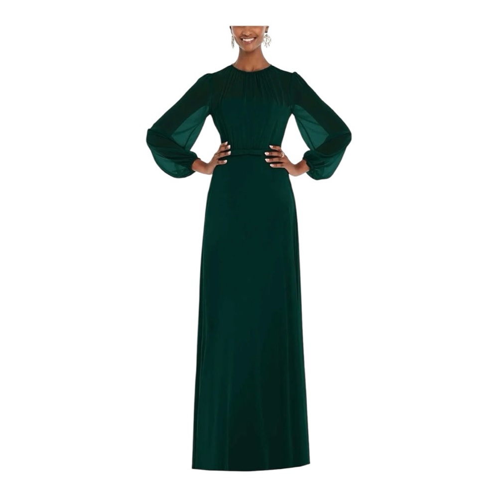Dessy Collection Deep Green Long Sleeve Dress